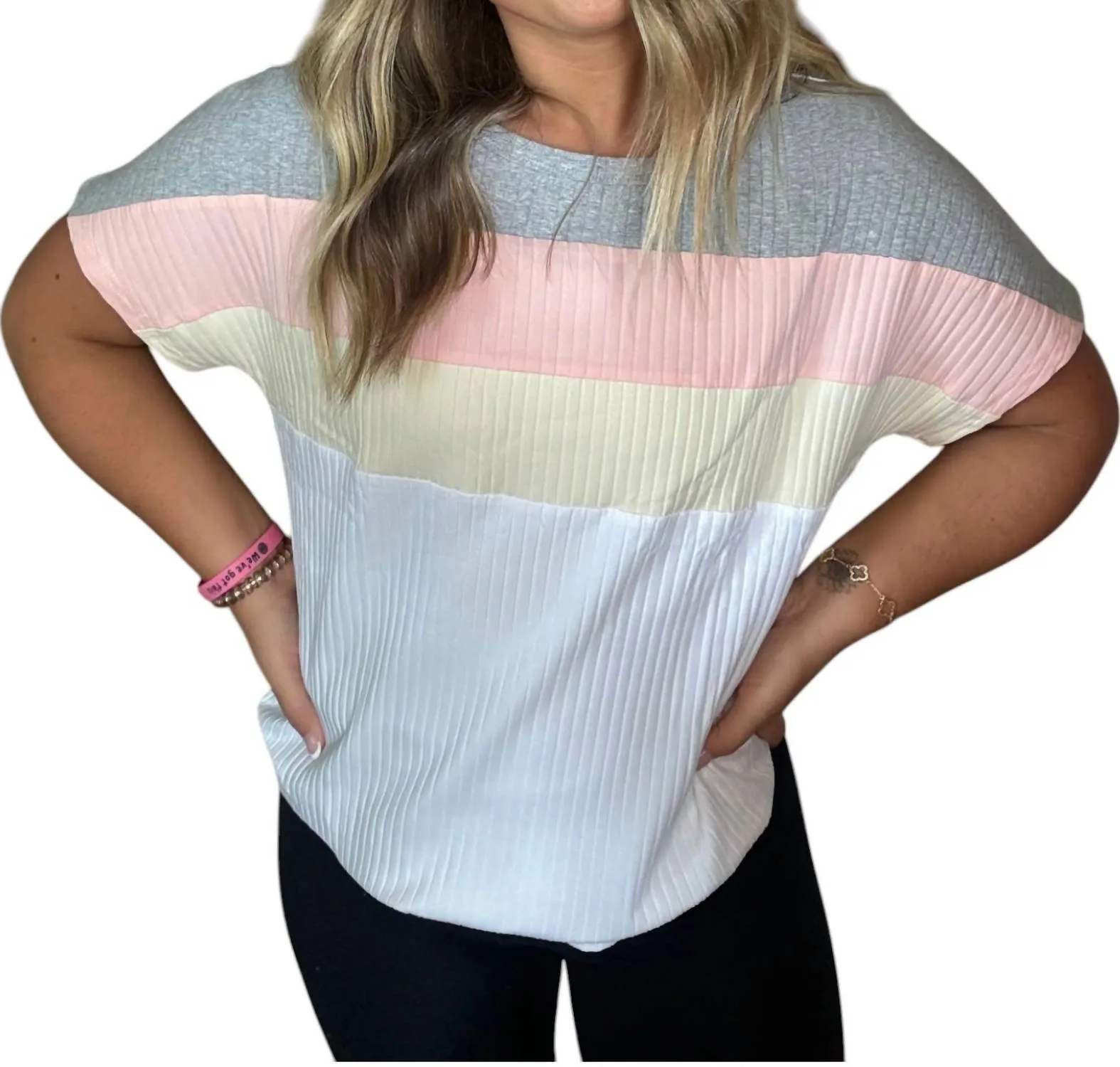 1 The Woman - Ribbed Color Block Patchwork Shirt
