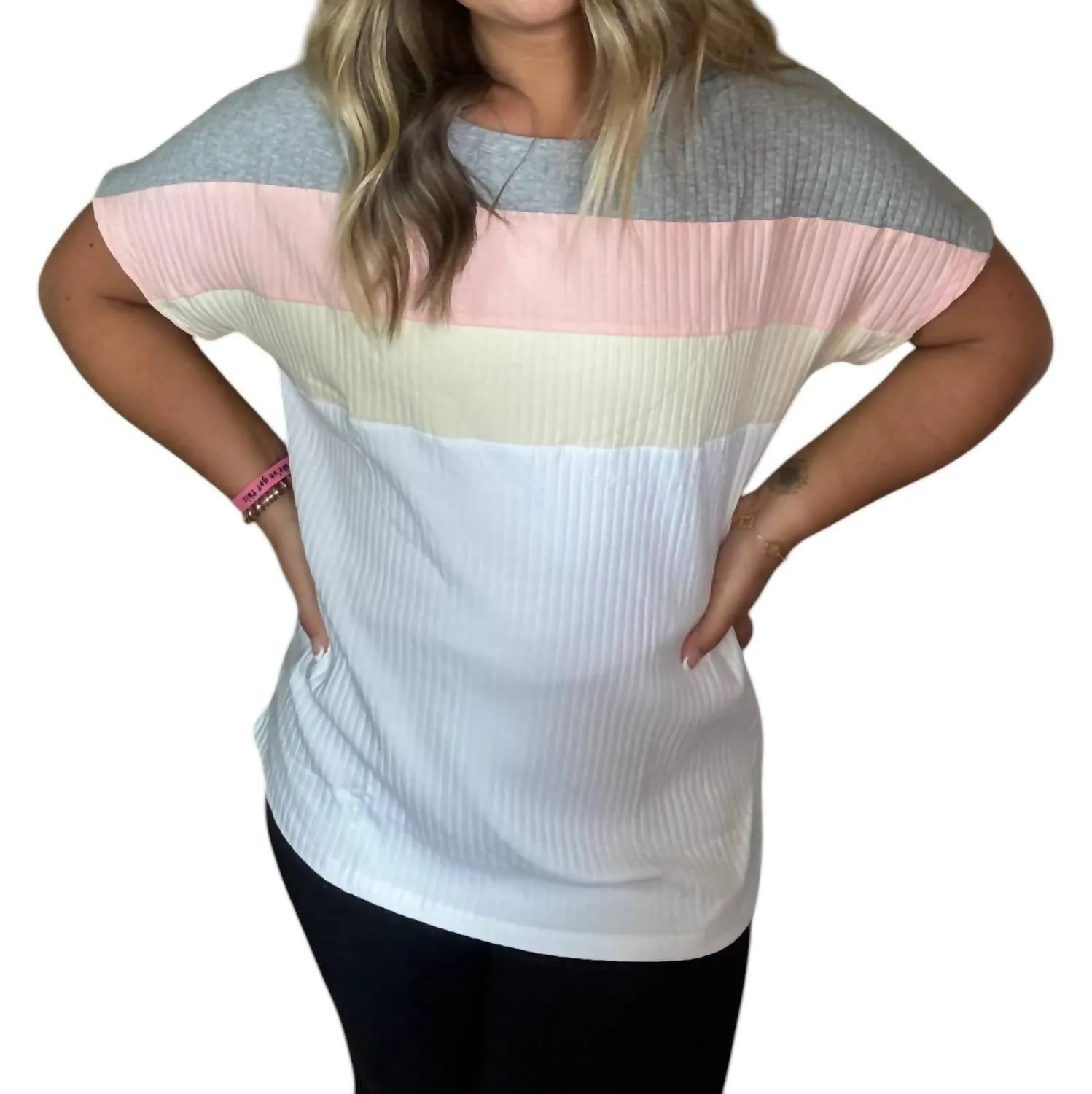 1 The Woman - Ribbed Color Block Patchwork Shirt