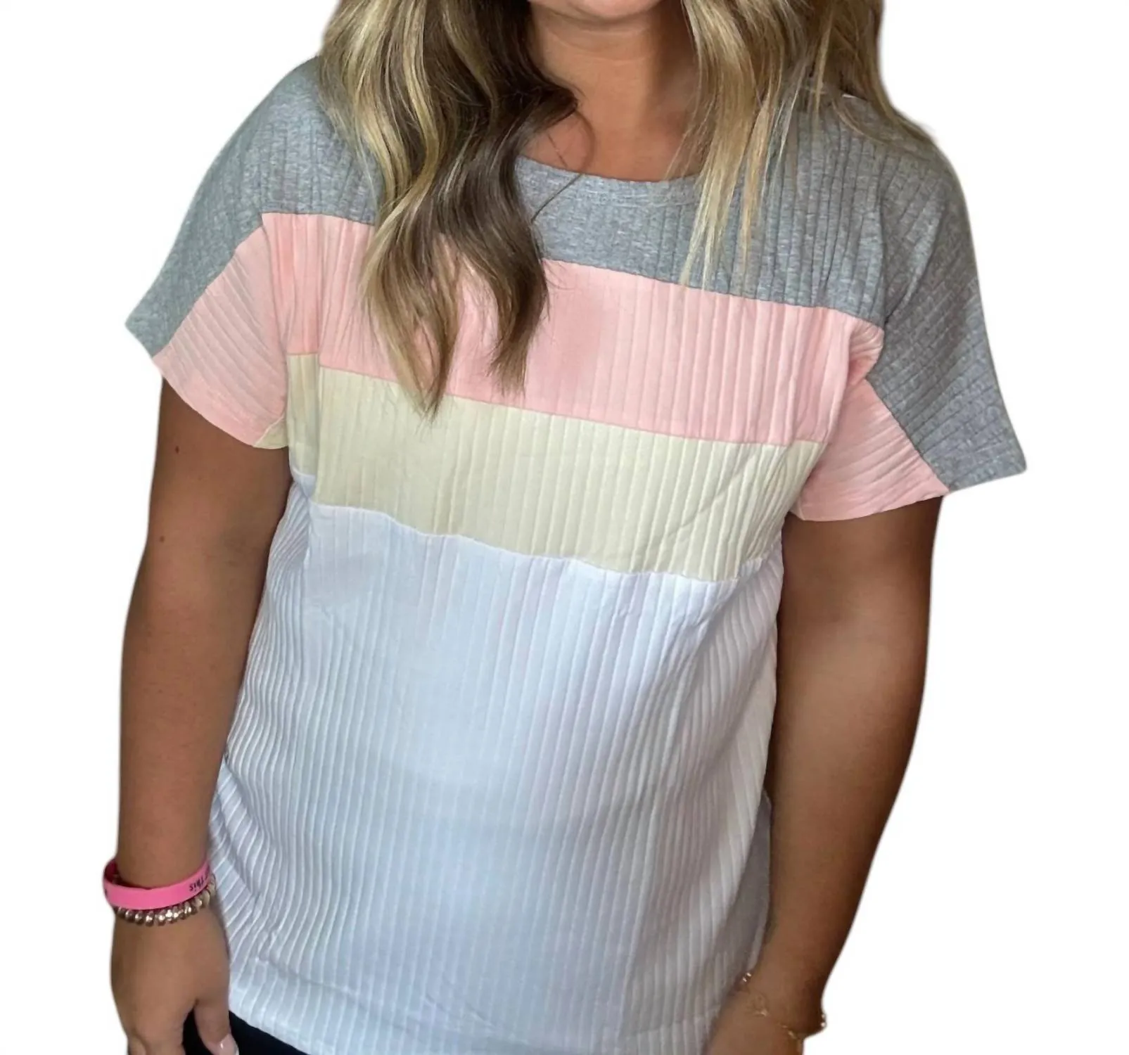 1 The Woman - Ribbed Color Block Patchwork Shirt