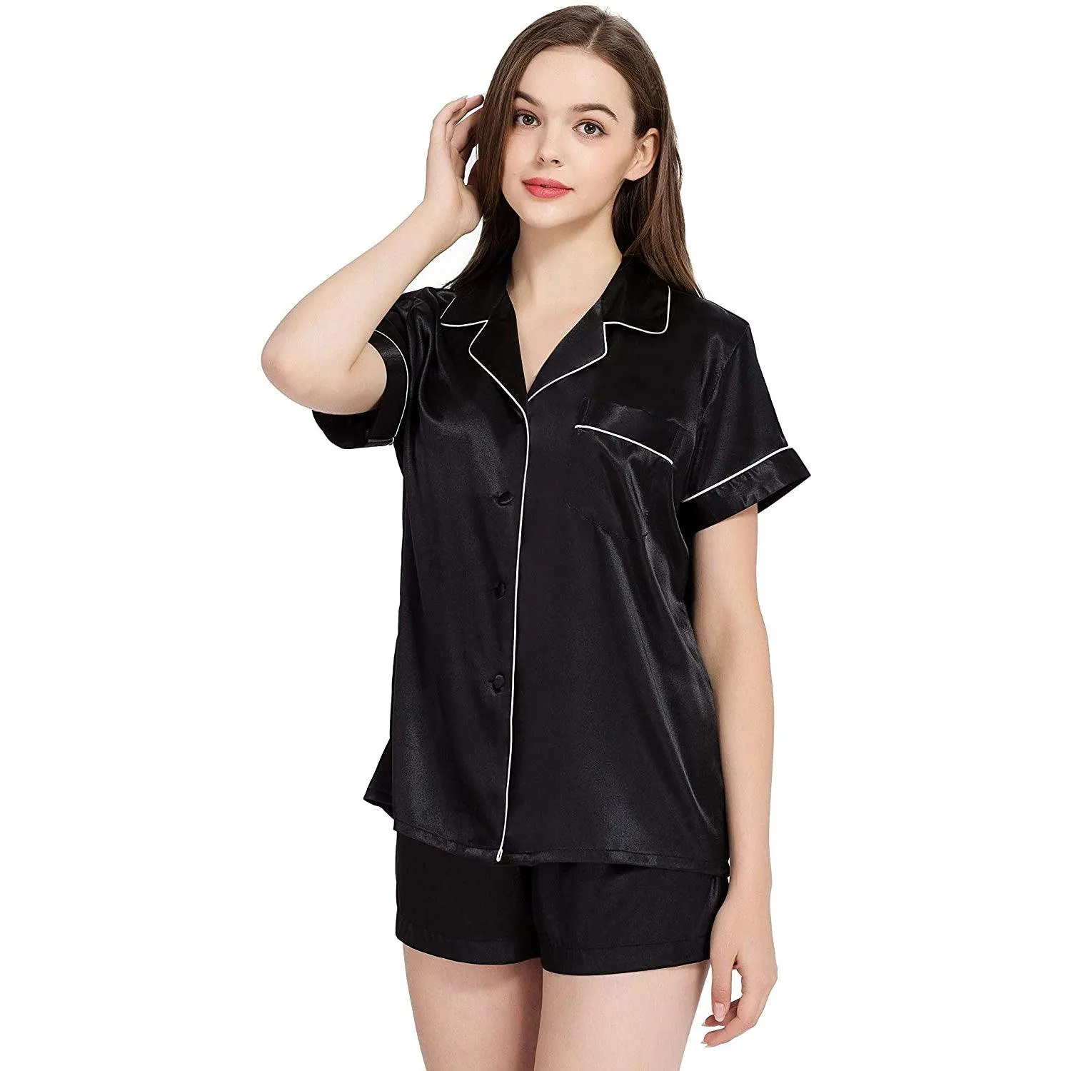 100% Silk Short Sleeve Two-piece Button-Down Women's Silk Pajamas Set
