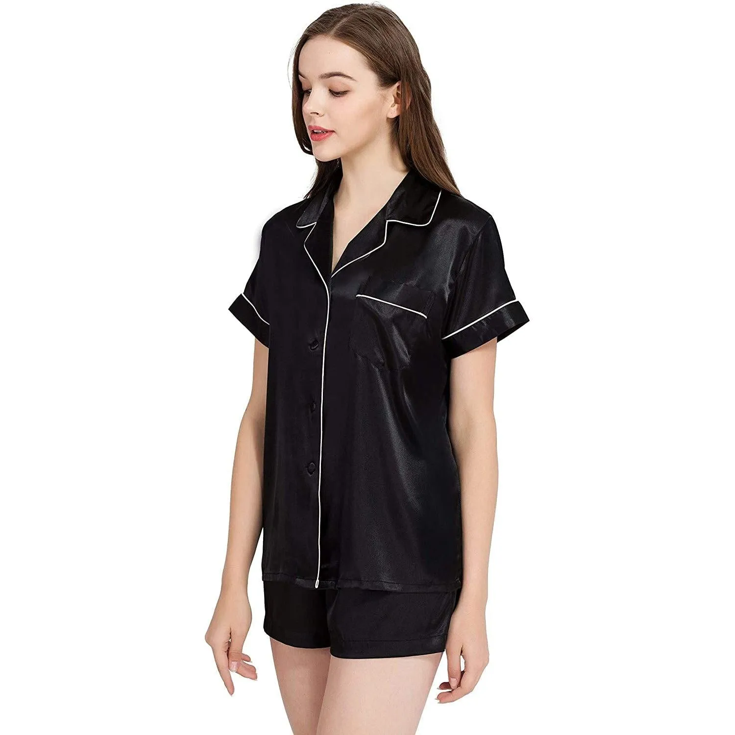 100% Silk Short Sleeve Two-piece Button-Down Women's Silk Pajamas Set