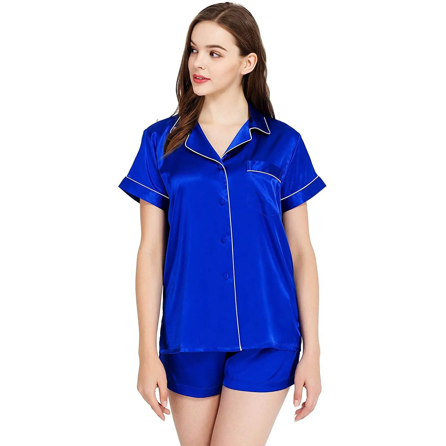 100% Silk Short Sleeve Two-piece Button-Down Women's Silk Pajamas Set