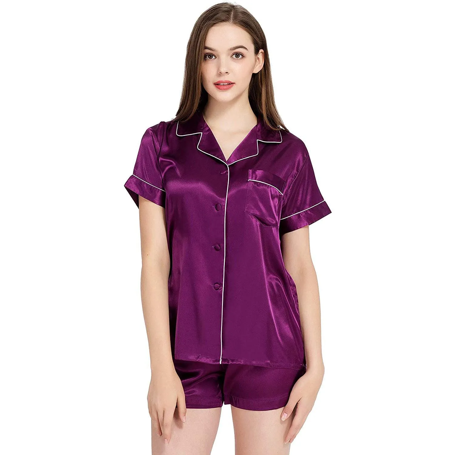 100% Silk Short Sleeve Two-piece Button-Down Women's Silk Pajamas Set