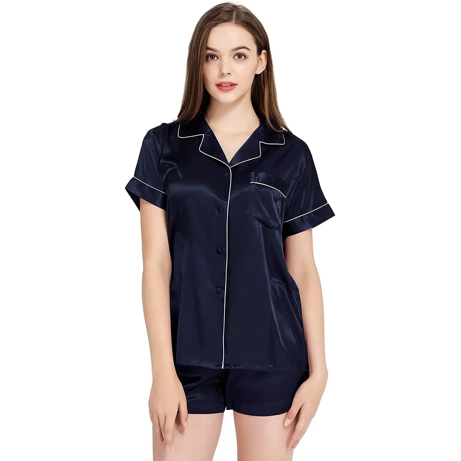 100% Silk Short Sleeve Two-piece Button-Down Women's Silk Pajamas Set