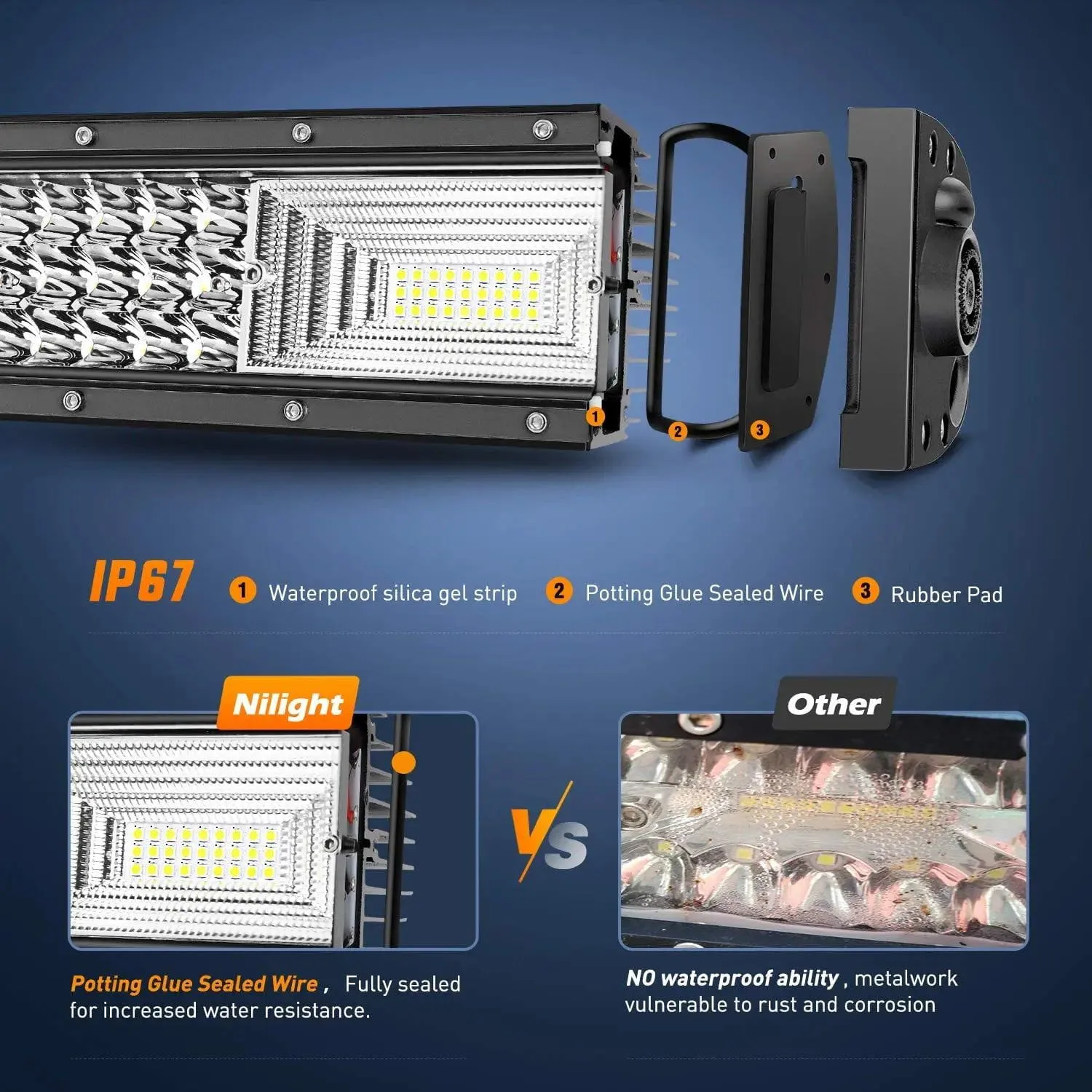 52 Inch 783W 49500LM Triple Row Spot Flood Led Light Bar