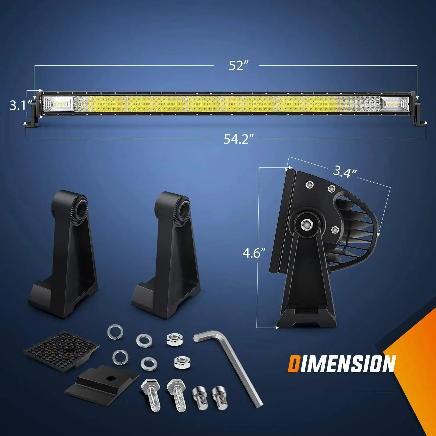 52 Inch 783W 49500LM Triple Row Spot Flood Led Light Bar