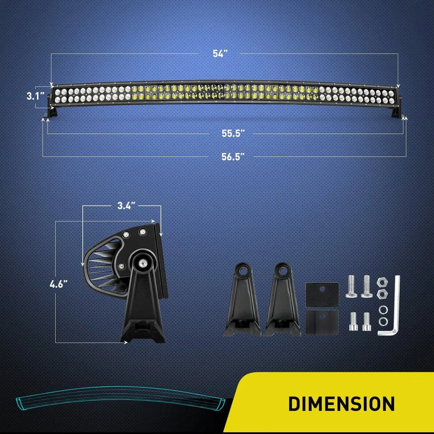 54 Inch 312W Double Row Curved Black Spot Flood Led Light Bar