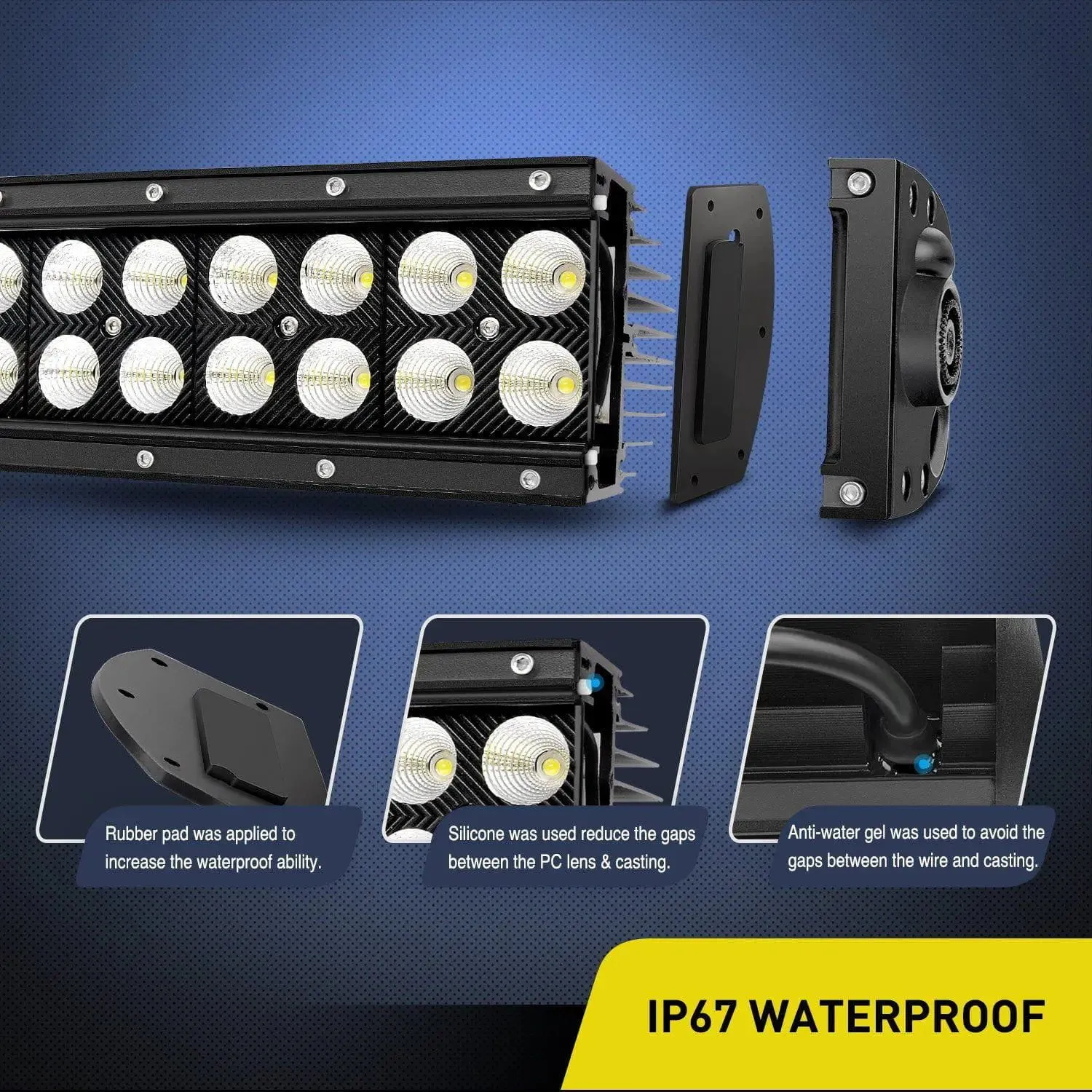 54 Inch 312W Double Row Curved Black Spot Flood Led Light Bar