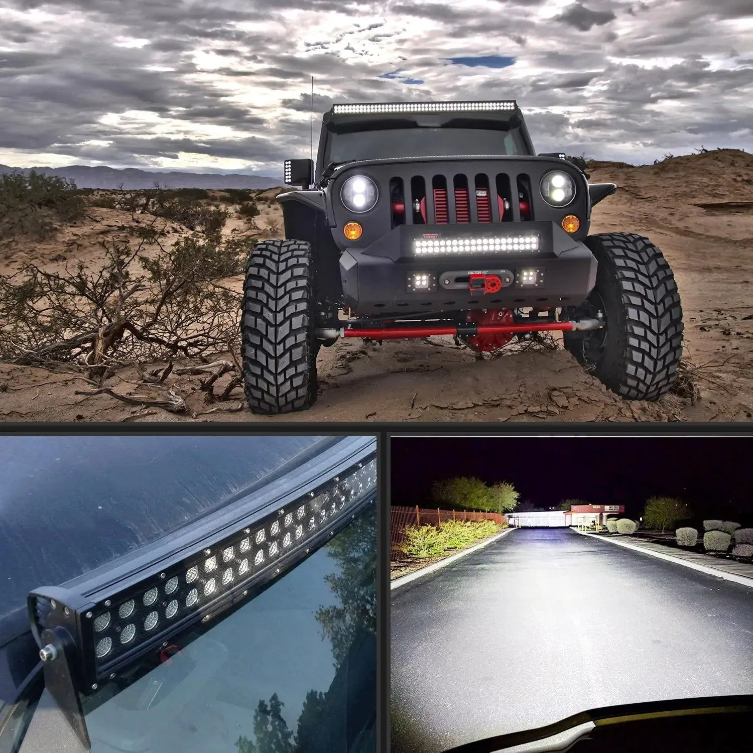 54 Inch 312W Double Row Curved Black Spot Flood Led Light Bar