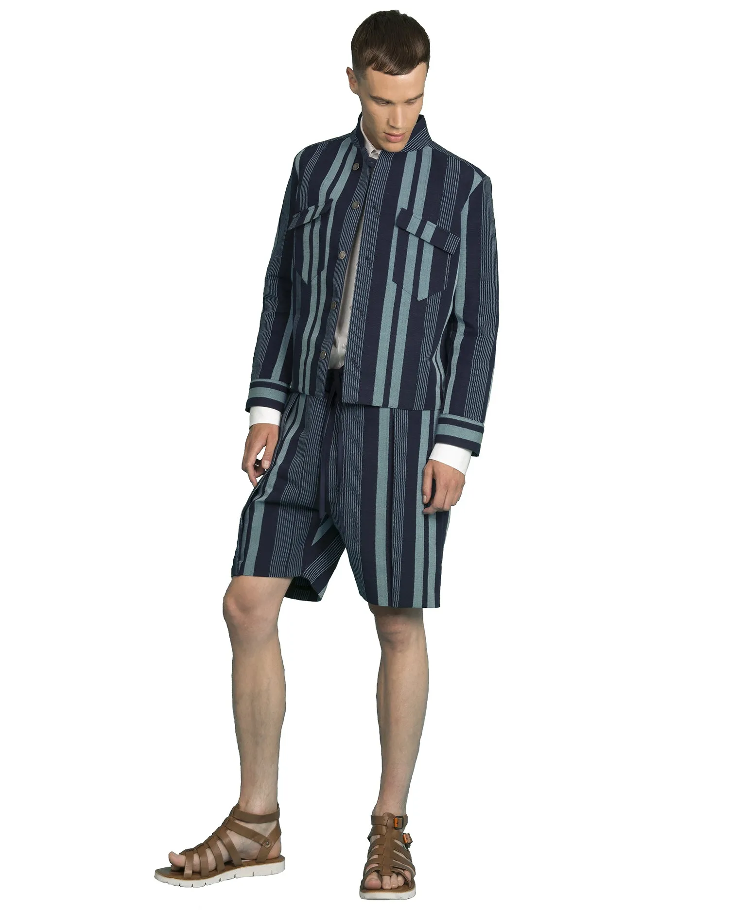 Aso-Oke Denim Shorts - Blue