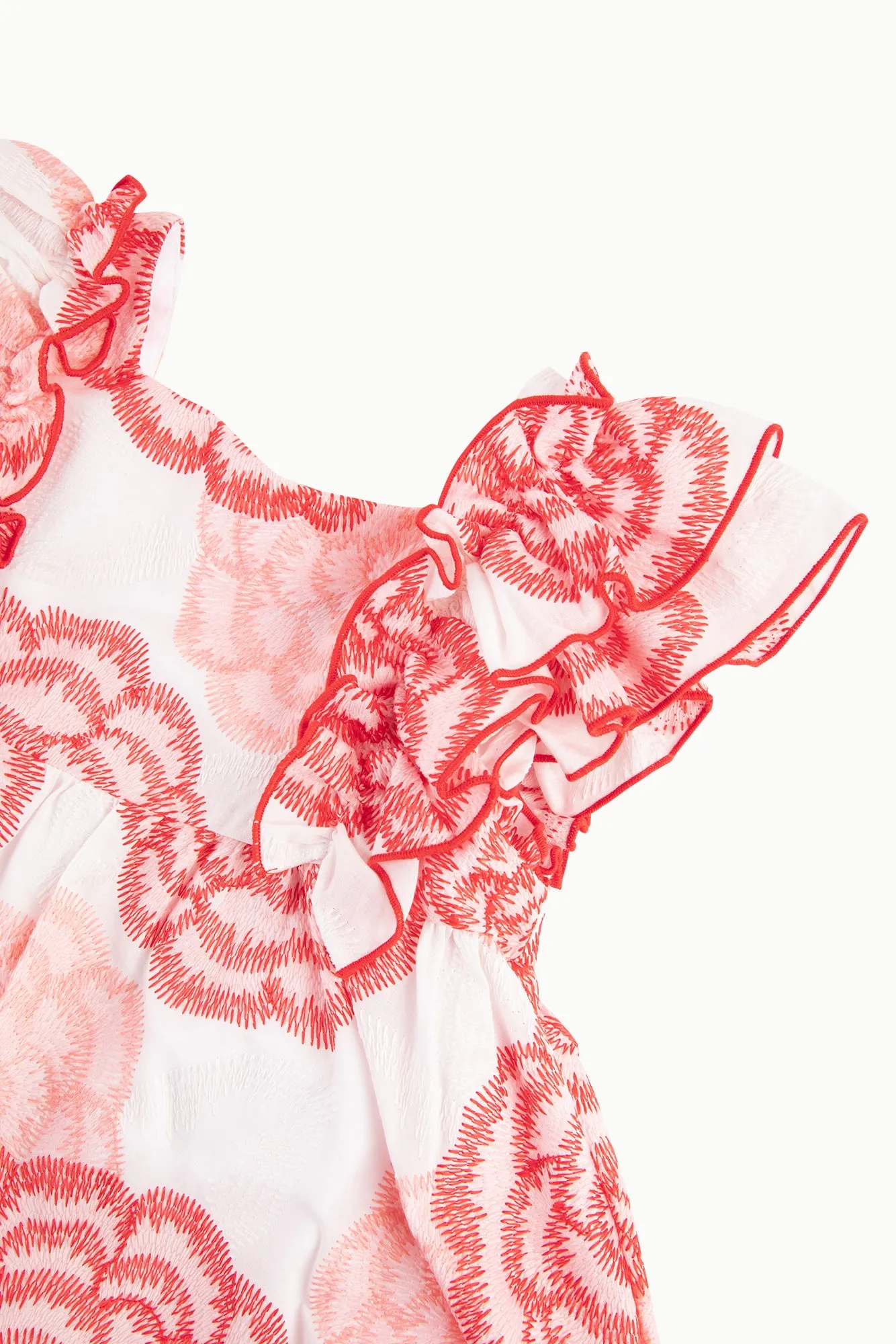 Dress - Pale pink and coral flowery ruffles