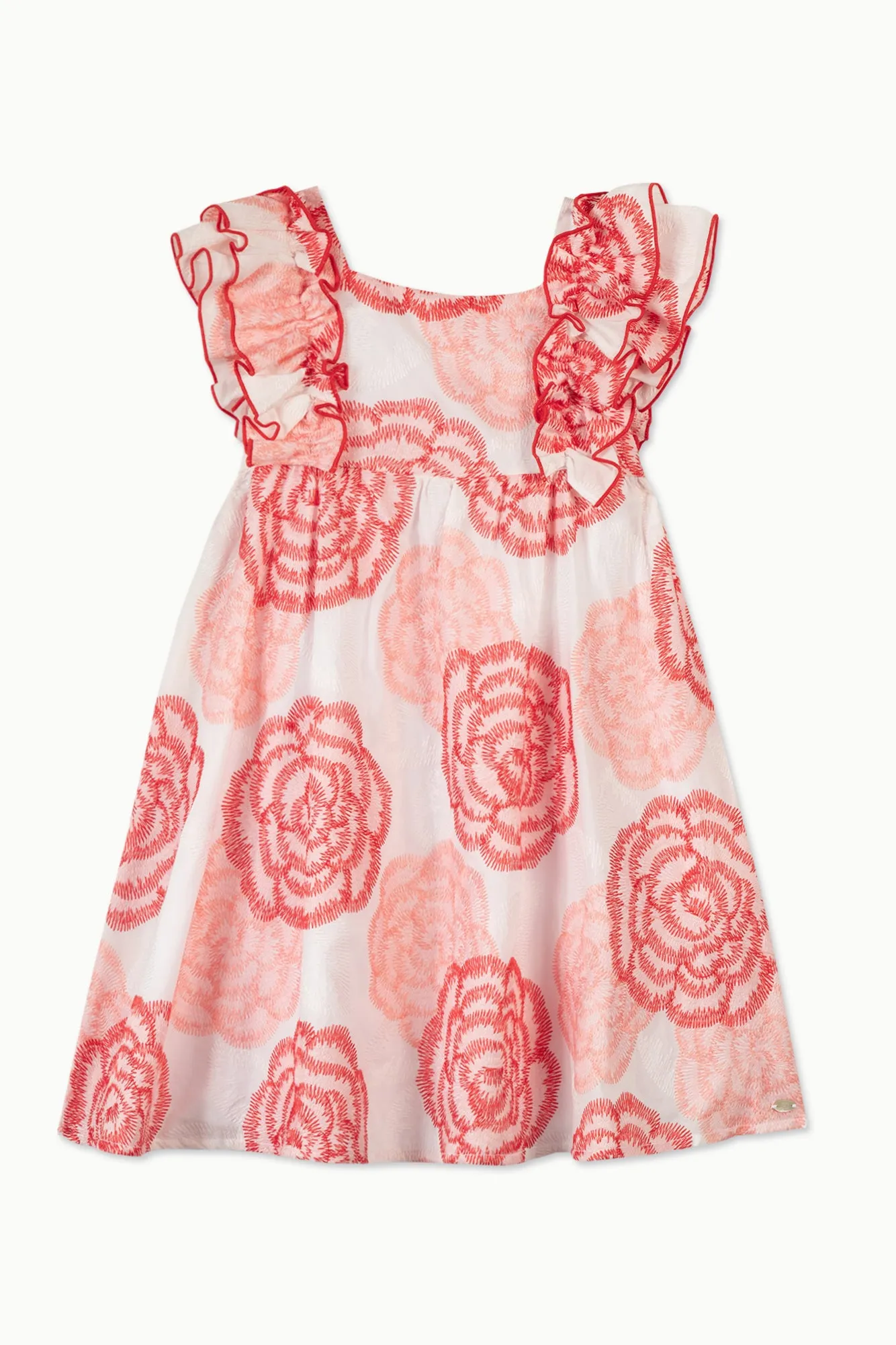 Dress - Pale pink and coral flowery ruffles