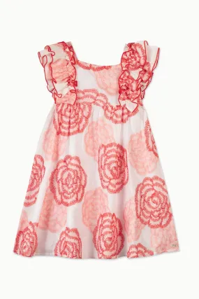 Dress - Pale pink and coral flowery ruffles
