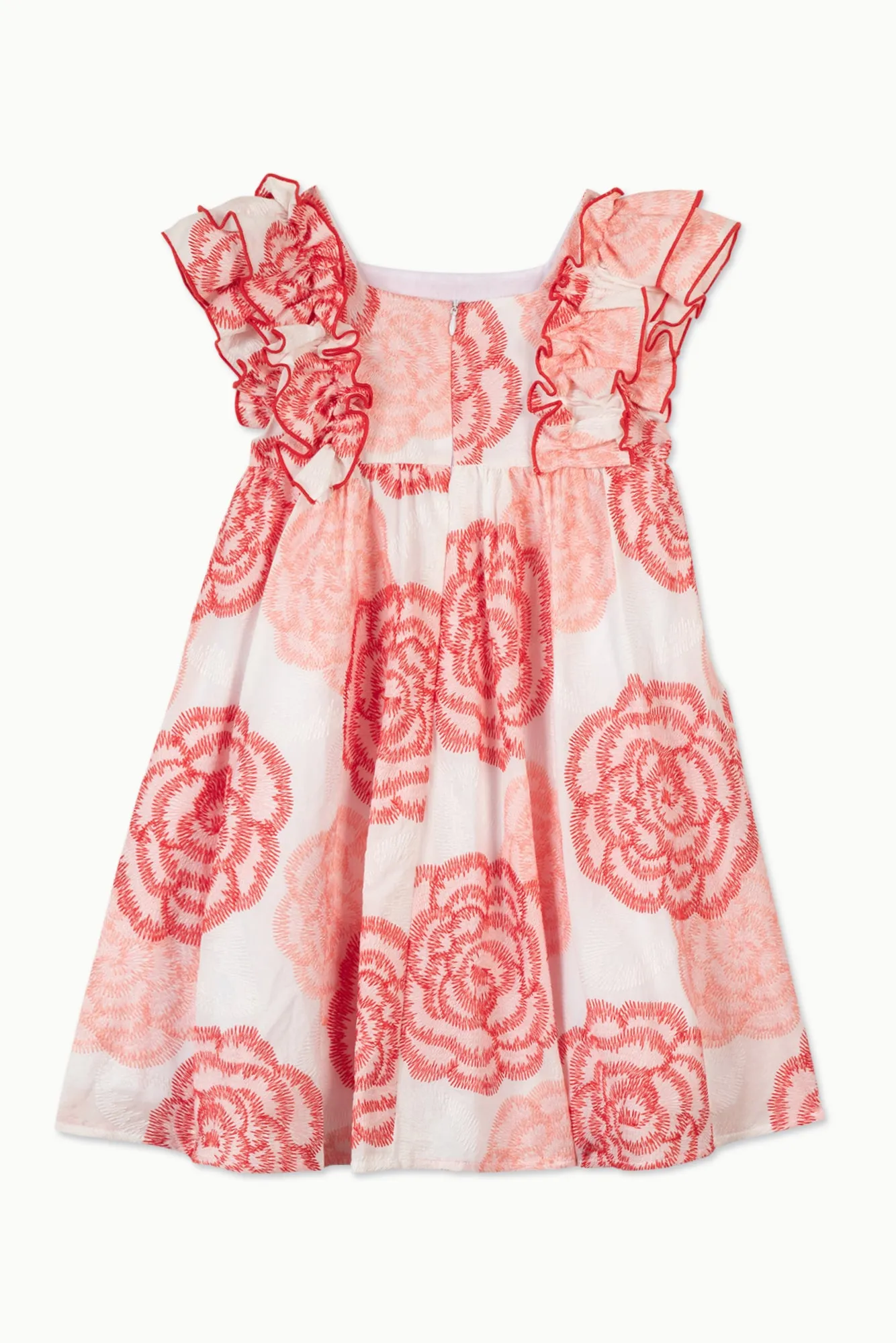 Dress - Pale pink and coral flowery ruffles