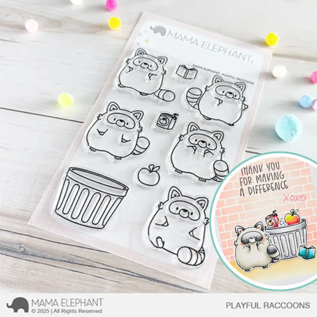 MAMA ELEPHANT: Playful Raccoons | Stamp