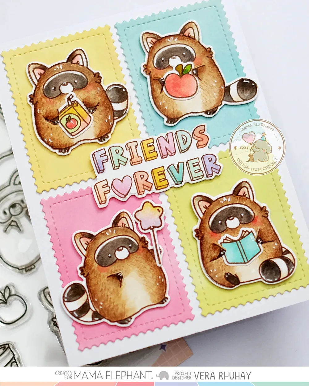 MAMA ELEPHANT: Playful Raccoons | Stamp