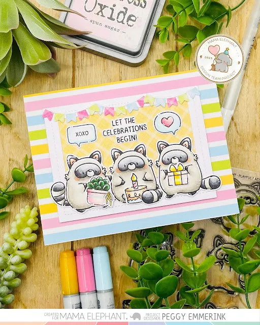 MAMA ELEPHANT: Playful Raccoons | Stamp