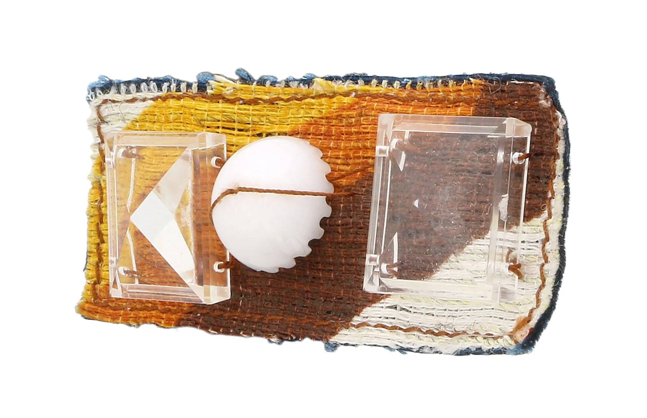 Miu Miu Brown Fabric Beaded Brooch Pin-One Size