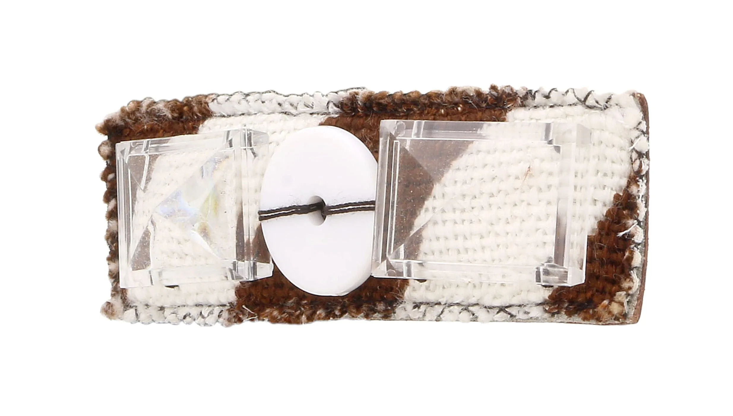 Miu Miu Brown White Fabric Beaded Brooch Pin-One Size