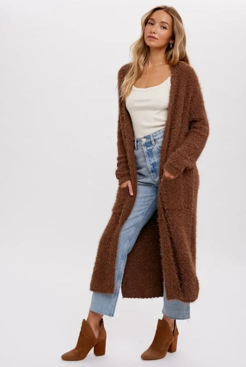 Mocha Soft Fuzzy Longline Cardigan