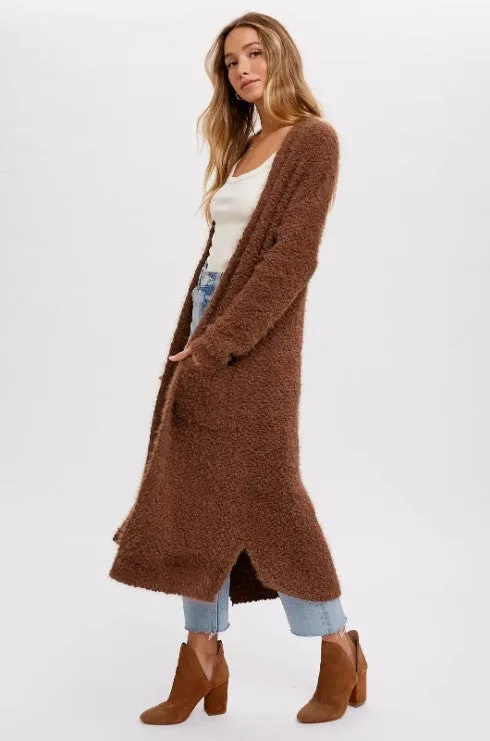 Mocha Soft Fuzzy Longline Cardigan