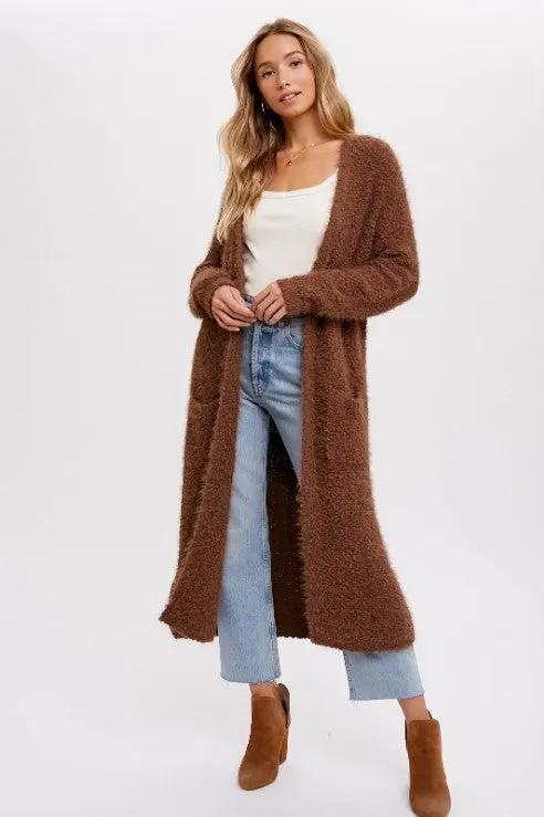 Mocha Soft Fuzzy Longline Cardigan
