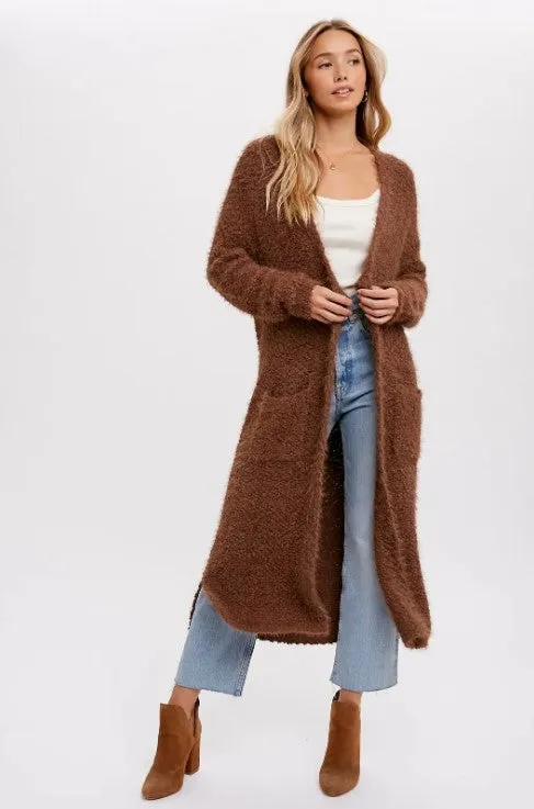 Mocha Soft Fuzzy Longline Cardigan