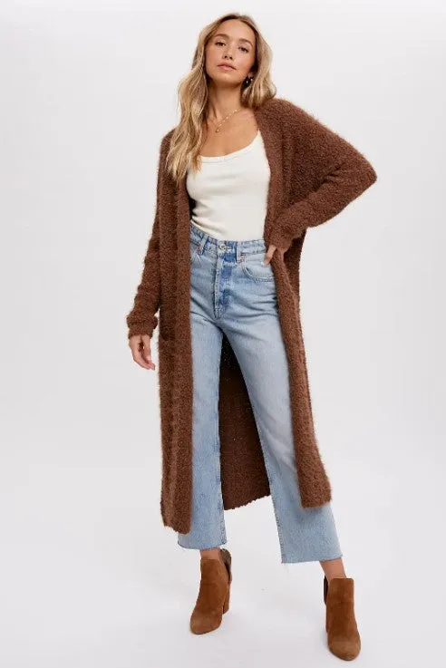 Mocha Soft Fuzzy Longline Cardigan