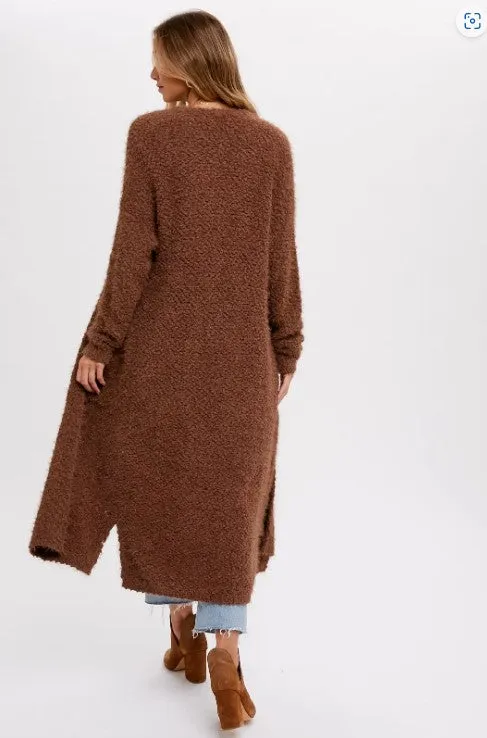 Mocha Soft Fuzzy Longline Cardigan