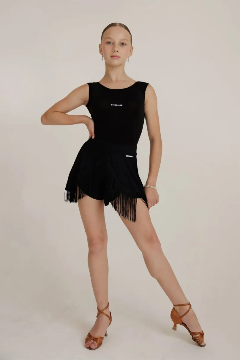 ONDANCE Fendy Black Practice Dance Shorts For Women and Girls with Fringe Bottoms Pra 1288