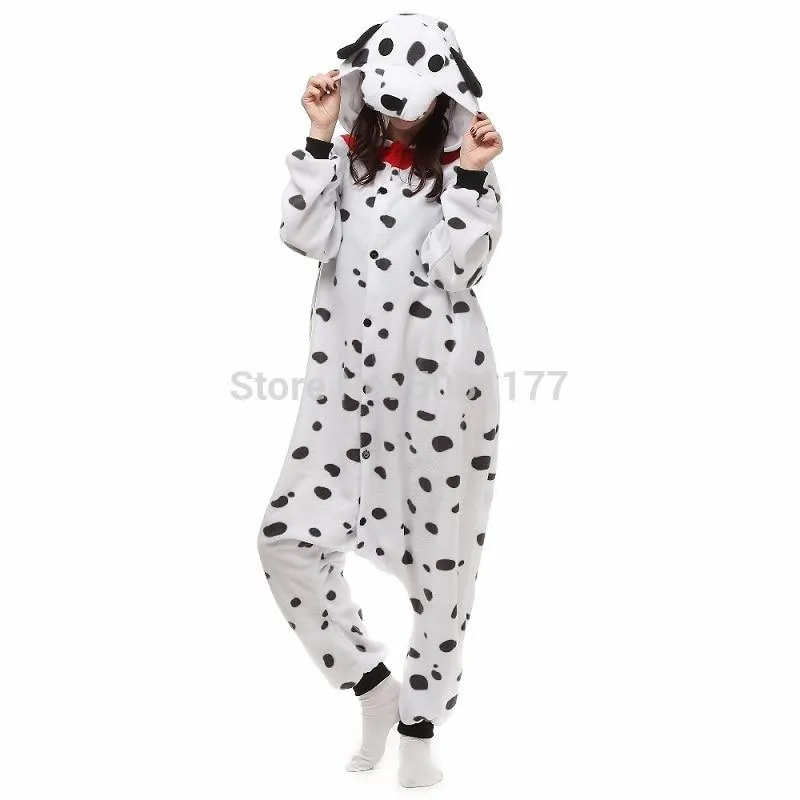 Unisex Adult Animal Dalmatian Onesie Pajamas One-Piece Spotty Dog Kigurumi Costume Pijama Sleepwear